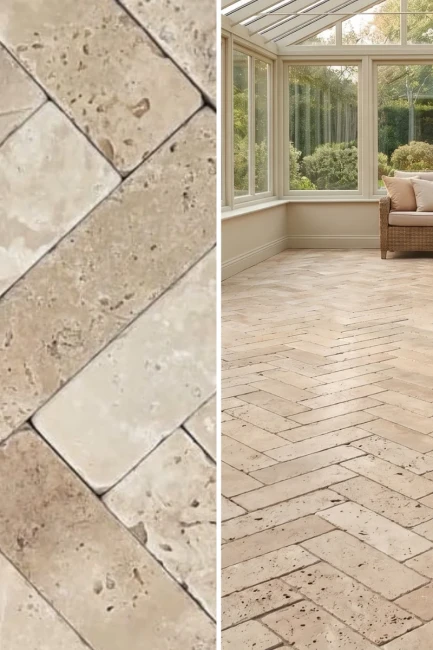 Kostka Trawertynowa Light Bębnowana | 5x5x20 cm