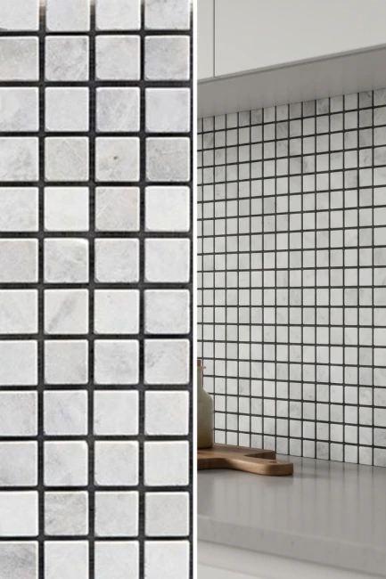 Mozaika Marmurowa Royal White 2,3x2,3 Bębnowany | 30,5x30,5x1 cm