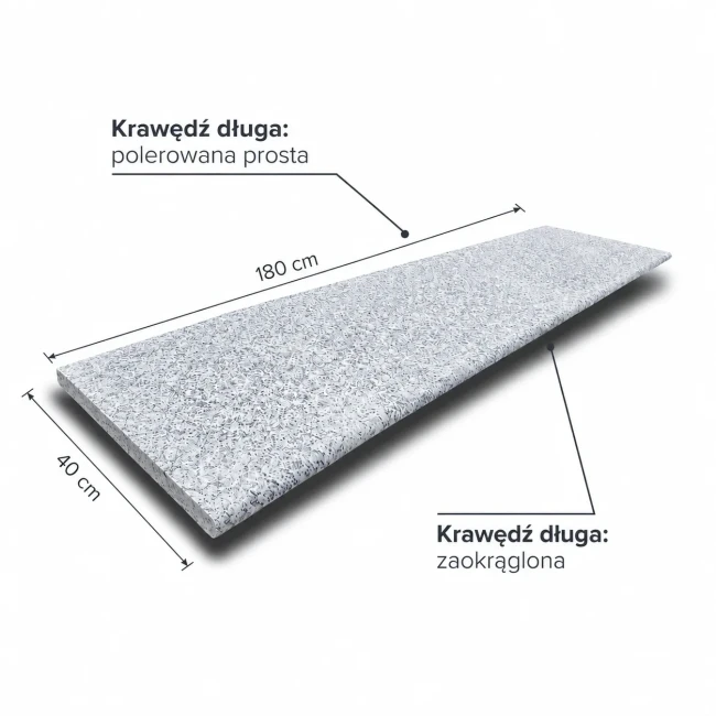 Stopnica Granitowa G602 Szara Płomieniowana 2 Krawędzie Bullnose + Prosta | 180x40x3 cm