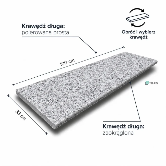 Stopnica Granitowa G603 New Bianco Cristal Płomieniowana 2 Krawędzie Bullnose + Prosta | 100x33x2 cm