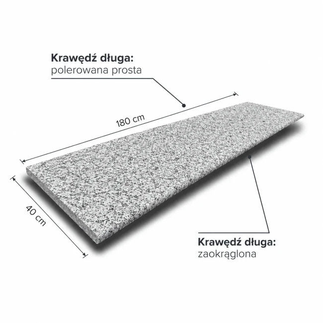 Stopnica Granitowa G603 New Płomieniowana – 2 Krawędzie | 180x40x3 cm