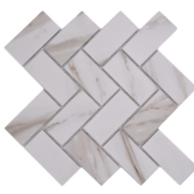 Mozaika ceramiczna Biała matowa Calacatta Gold Prostokąt | 27,4x27,9x0,65 cm