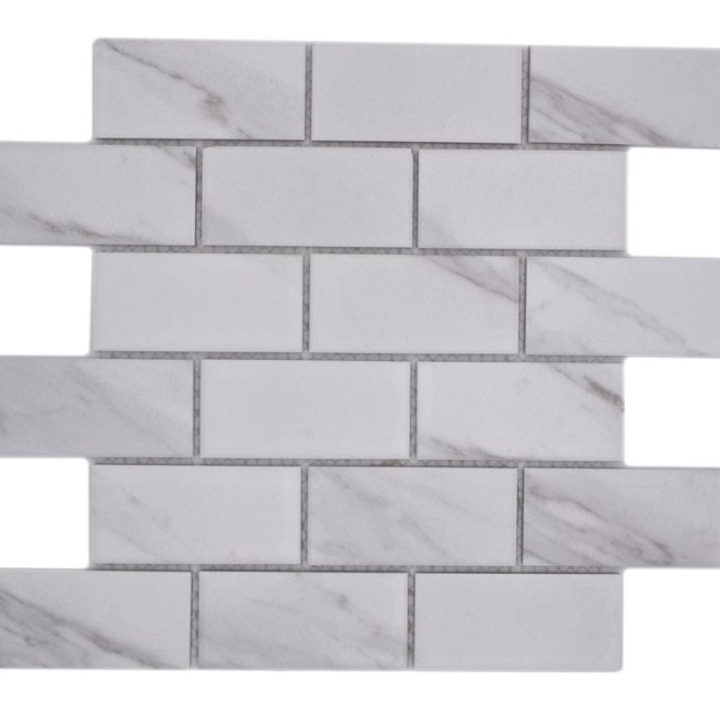 Mozaika ceramiczna Biała Matowa Calacatta Grey Prostokąt | 29,5x29,1x0,65 cm