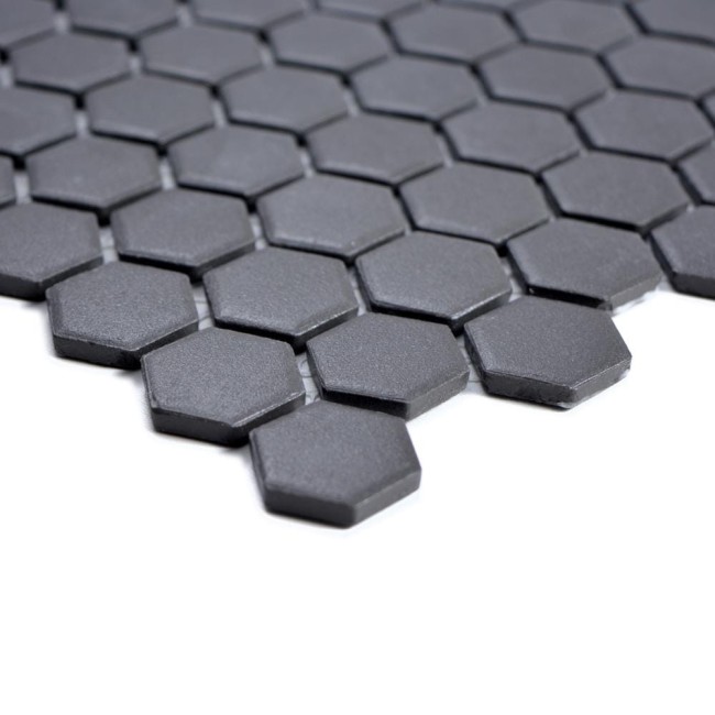 Mozaika gresowa Czarna Hexagon Matowa | 26x30x0,5 cm