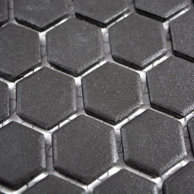 Mozaika gresowa Czarna Hexagon Matowa | 26x30x0,5 cm