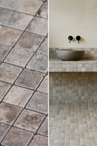 Trawertyn Ash Argent Mix Bębnowany Mozaika 4,8×4,8×1 cm | Kamień dekoracyjny na arkuszu 30,5×30,5 cm