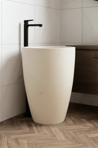 Umywalka Wapienna Beżowy Kamień Wolnostojąca Satynowa 58x58x85 cm