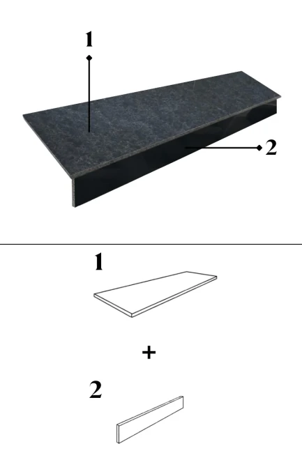 Zestaw Stopień Płomień + Podstopień Poler Bazaltowy G690 Bazalt Black150x33x2 / 150x15x2 cm