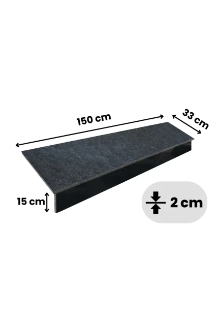 Zestaw Stopień Płomień + Podstopień Poler Bazaltowy G690 Bazalt Black150x33x2 / 150x15x2 cm