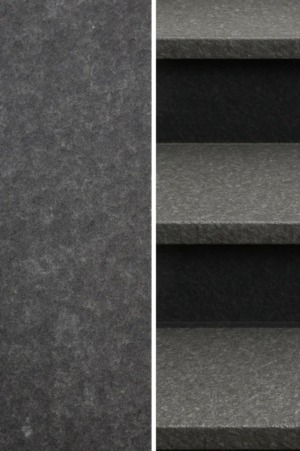 Zestaw Stopień Płomień + Podstopień Poler Bazaltowy G690 Bazalt Black150x33x2 / 150x15x2 cm