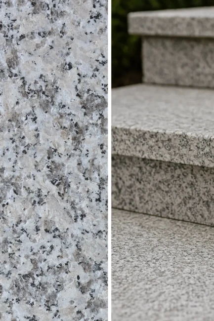 Stopnica granitowa szara płomieniowana G602 135x33x2 cm Bianco Sardo