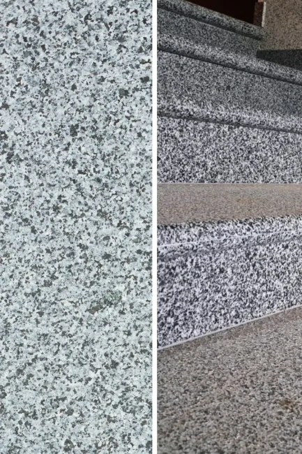 Zestaw Stopień Płomieniowany + Podstopień Granitowy G654 NEW Bullnose 120x35x2 / 120x15x2