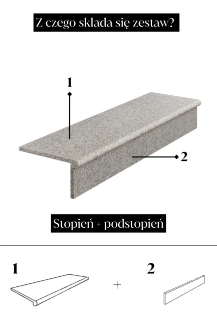 Zestaw Stopnica Płomień + Podstopień Poler Granitowy G682 Bullnose 120x35x2 / 120x15x2
