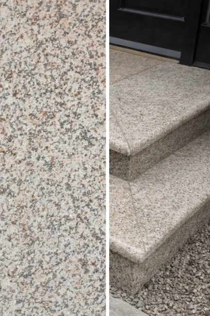 Zestaw Stopnica Płomień + Podstopień Poler Granitowy G682 Bullnose 120x35x2 / 120x15x2