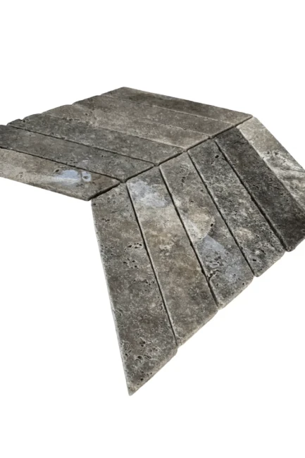 Trawertyn Silver Bębnowany Chevron 7,5x30,5x1 cm