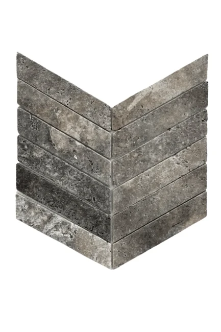 Trawertyn Silver Bębnowany Chevron 7,5x30,5x1 cm