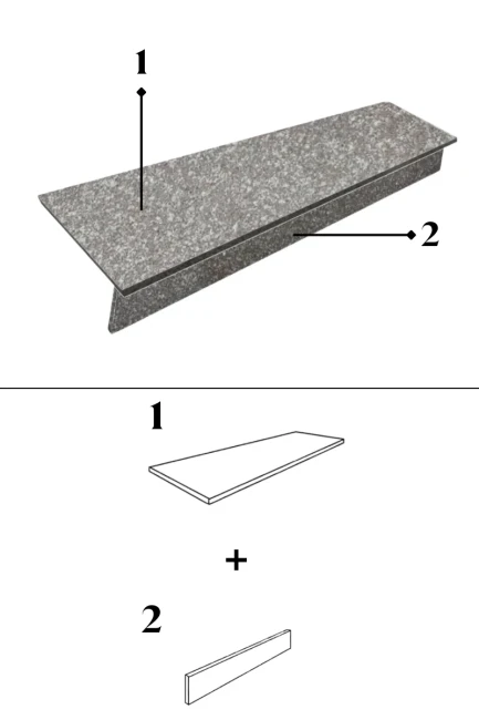 Zestaw Stopnica Płomień + Podstopień Poler Granitowy G664 150x33x2 / 150x15x2 Płomieniowany