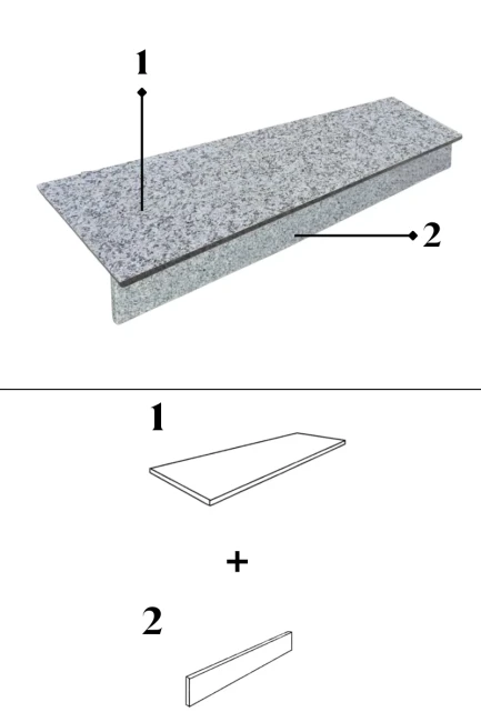 Zestaw Stopnica Płomień + Podstopień Poler Granitowy G602 135x33x2 / 135x15x2