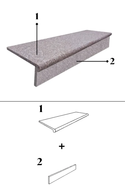 Zestaw Stopień Płomień+ Podstopień Poler Granitowy G664 120x35x2 / 120x15x2 Bullnose