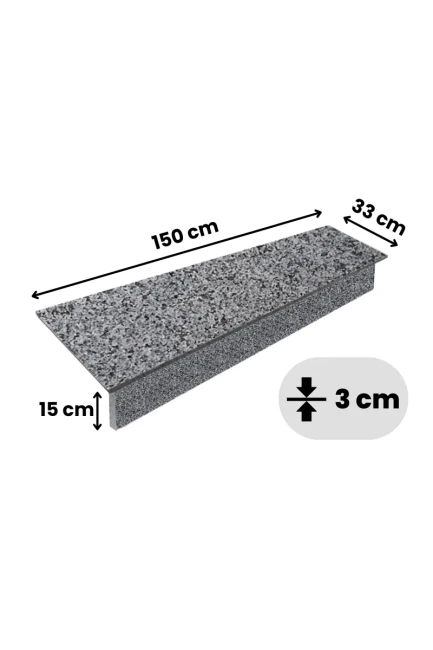 Zestaw Stopnica + Podstopień Granitowy Dark Grey New G654 150x33x3 / 150x15x2 Płomieniowany