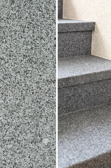 Zestaw Stopnica + Podstopień Granitowy Dark Grey New G654 150x33x3 / 150x15x2 Płomieniowany