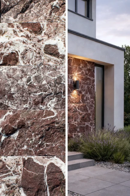 Kamień elewacyjny marmur Rosso Levanto split łupany