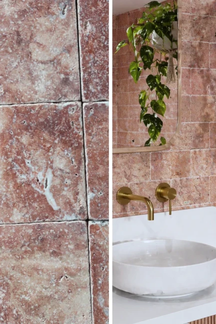 Kamień dekoracyjny Trawertyn Pink Bębnowany 7,5x15x1 cm