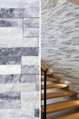 Kamień Elewacyjny Dekoracyjny Kwarcyt Stackstone Biało-Szary Naturalny 10x36x0,8-1,3 cm