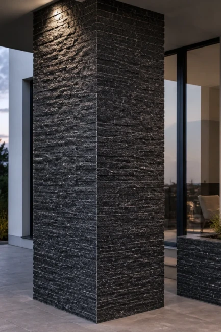 Kamień Elewacyjny Dekoracyjny Kwarcyt Stackstone Czarny Naturalny 10x36x0,8-1,3 cm