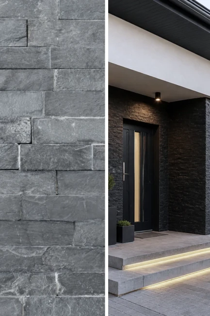 Kamień Elewacyjny Dekoracyjny Łupek Stackstone Czarny Naturalny 10x36x0,8-1,3 cm