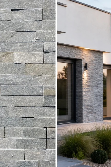 Kamień Elewacyjny Dekoracyjny Łupek Stackstone Szary Naturalny 10x36x0,8-1,3 cm