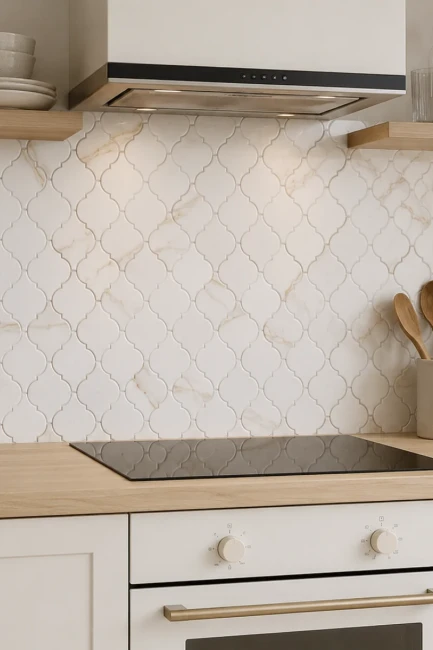 Mozaika ceramiczna Biała Calacatta Gold Arabeska Matowa | 29,3×24,5×0,6 cm