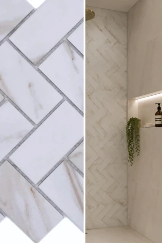 Mozaika ceramiczna Biała matowa Calacatta Gold Prostokąt | 27,4x27,9x0,65 cm