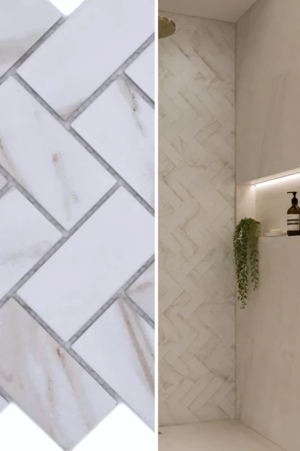 Mozaika ceramiczna Biała matowa Calacatta Gold Prostokąt | 27,4x27,9x0,65 cm
