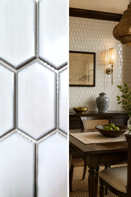 Mozaika ceramiczna Biała Hexagon Polerowana | 25,3x29,3x0,75 cm