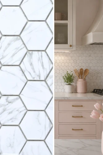 Mozaika ceramiczna Biała Hexagon Polerowana | 32,5×28,1x0,6 cm