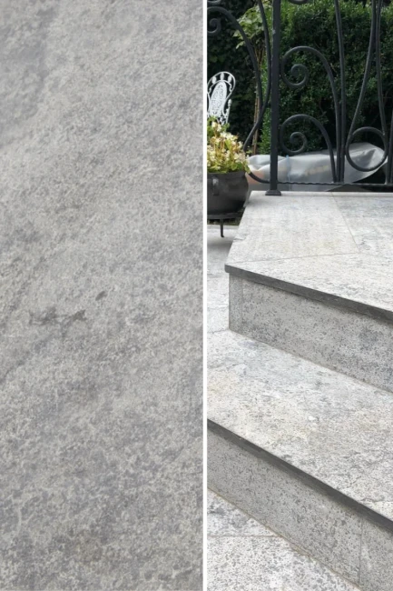 Stopień Wapienny L828 Blue Limestone Szczotkowany Płomieniowany | 150x33x3 cm