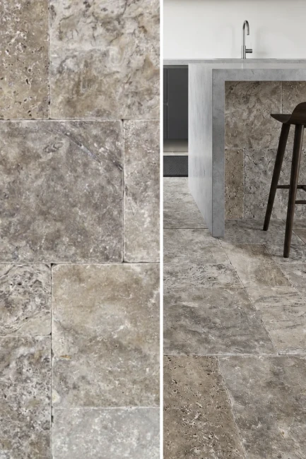 Komplet Rzymski Trawertynowy Silver Ash Piccolo Bębnowany | Komplet = 0,720 m2 | gr. 1 cm