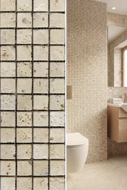 Mozaika Trawertynowa Light Standard 2,3x2,3 Bębnowany | 30,5x30,5x1 cm