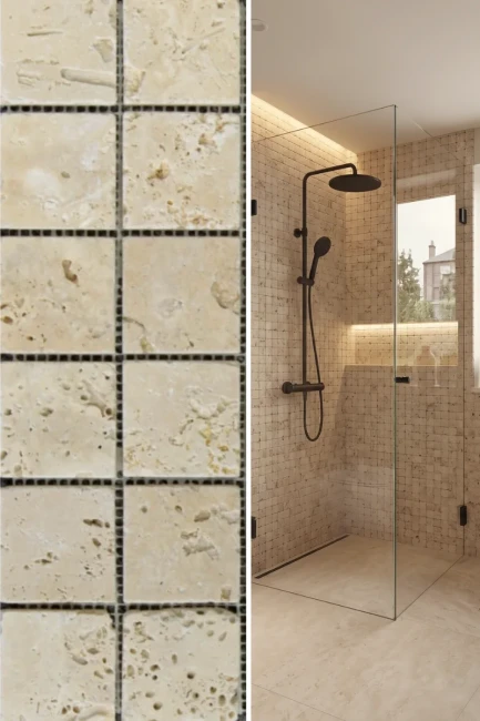 Mozaika Trawertynowa Light Standard 4,8x4,8 Bębnowany | 30,5x30,5x1 cm