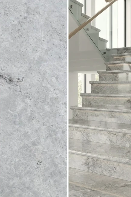 Zestaw Stopień + Podstopień Marmur Tundra Grey Polerowany Bullnose | 135x33x2 / 135x16,5x2 cm