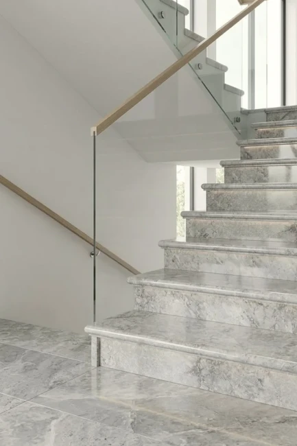 Zestaw Stopień + Podstopień Marmur Tundra Grey Polerowany Bullnose | 135x33x2 / 135x16,5x2 cm