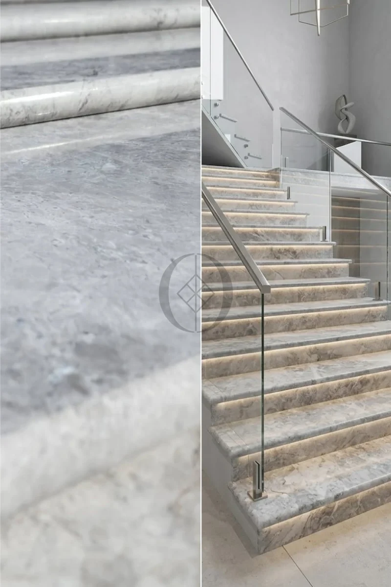 Stopień Marmurowy Tundra Grey + Bullnose Szlifowany | 135x33x3 cm