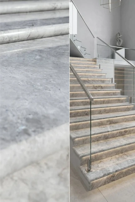 Stopień Marmurowy Tundra Grey + Bullnose Szlifowany | 135x33x3 cm