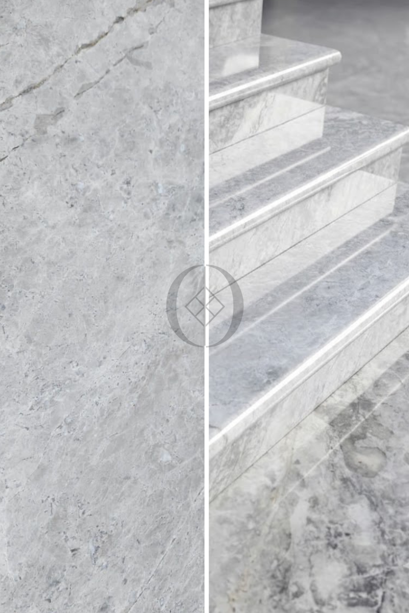 Stopień Marmurowy Tundra Grey + Bullnose Polerowany | 135x33x2 cm