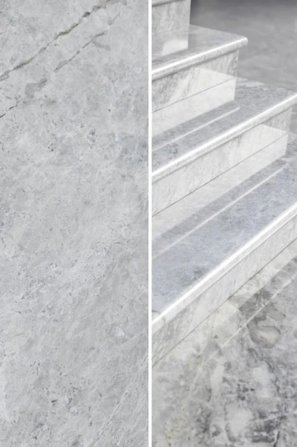 Stopień Marmurowy Tundra Grey + Bullnose Polerowany | 135x33x2 cm