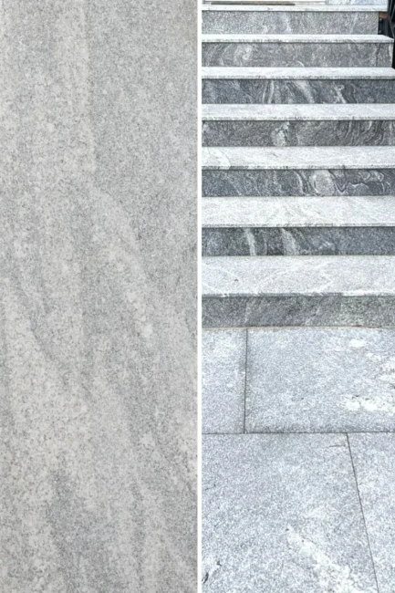 Zestaw Schodowy Granitowy Juparana New Stopień Płomień + Podstopień Poler | 150x33x3 / 150x16,5x2 cm