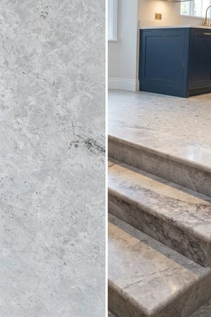 Stopień Marmurowy Tundra Grey + Bullnose Szlifowany | 135x33x2 cm