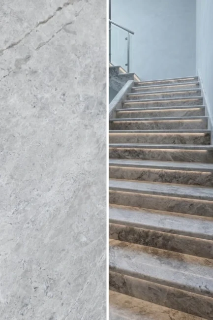 Zestaw Stopień + Podstopień Marmur Tundra Grey Szlifowany Bullnose | 135x33x3 / 135x16,5x2 cm