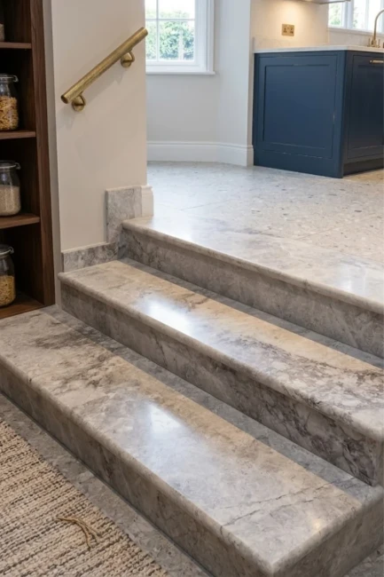 Zestaw Stopień + Podstopień Marmur Tundra Grey Szlifowany Bullnose | 135x33x2 / 135x16,5x2 cm